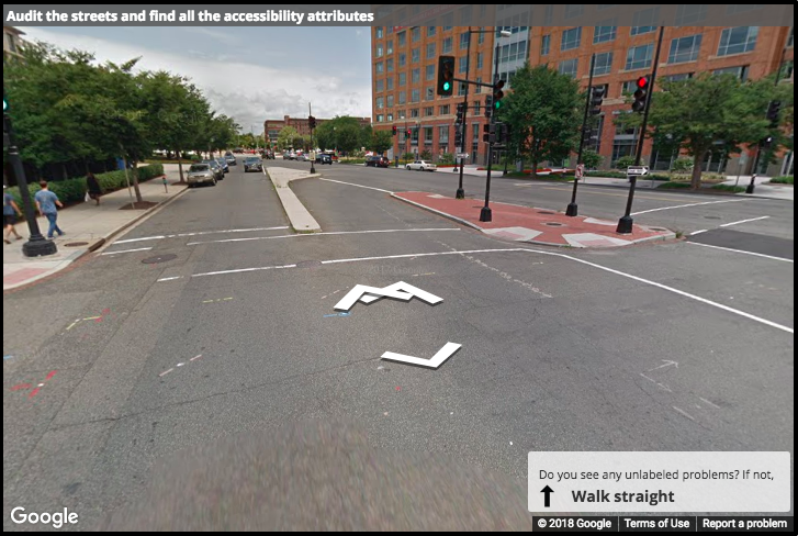 A Street View image of a curb ramp from a distance A Street View image of a curb ramp from a distance