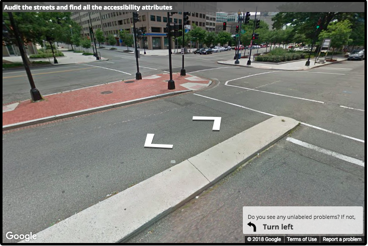 A Street View image of a curb ramp from a distance without a label A Street View image of a curb ramp from a distance without a label
